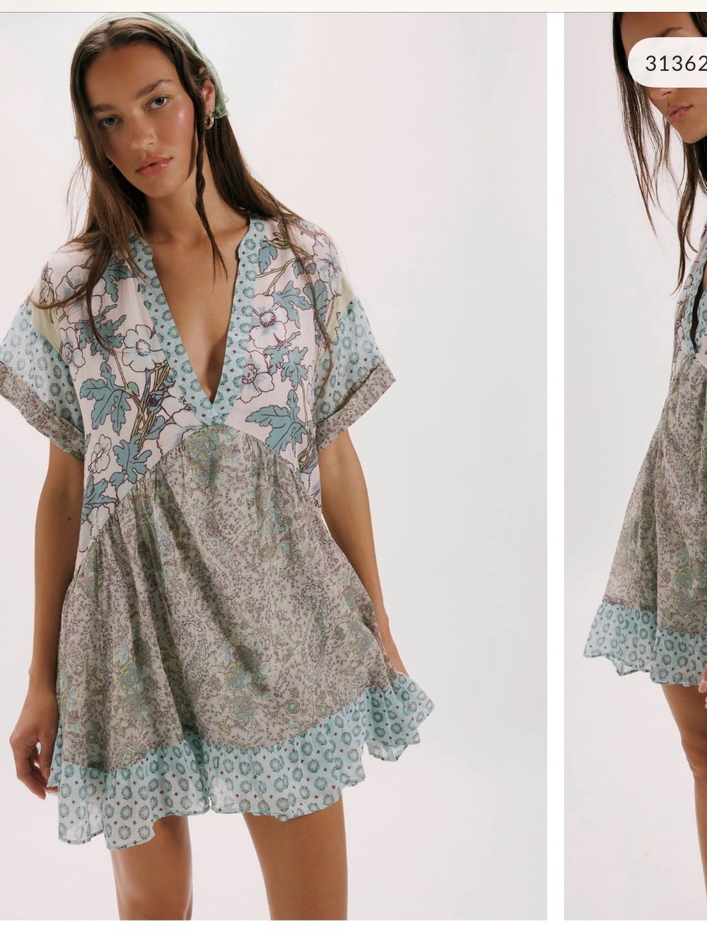 Free People Patchwork Floral High-Low Dress in Orange, Green, White, Pink, Cream - Picture 3 of 3